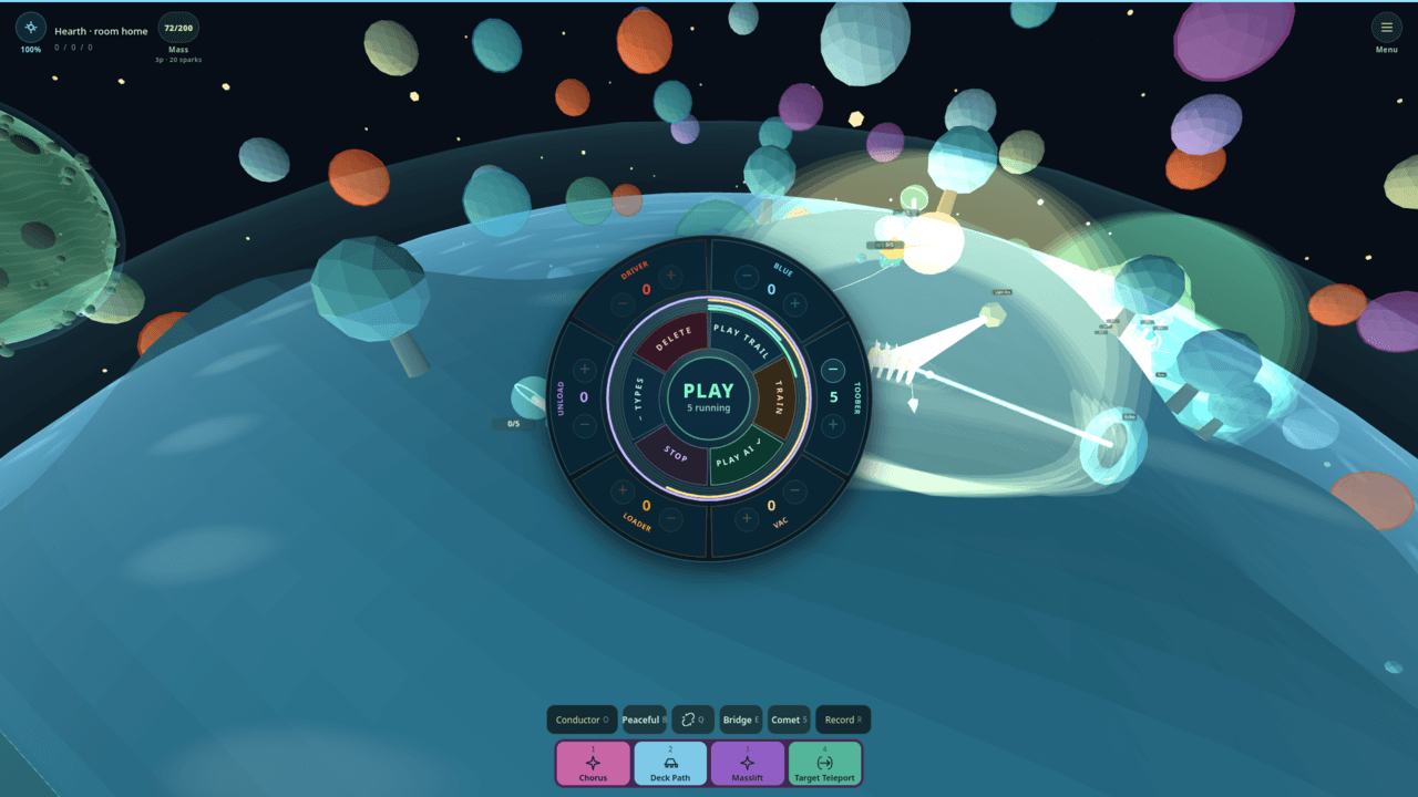 The training interface open over a tiny planet.